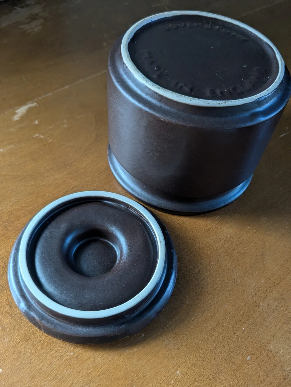 Vintage Doverstone England Heather Dark Brown Stoneware Sugar Dish W/ Lid EUC